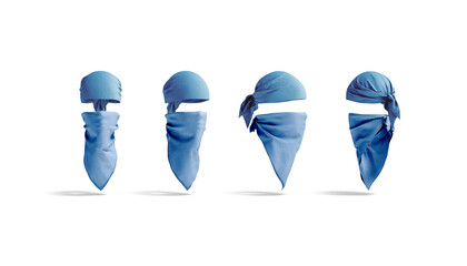 Blank blue bandana head and face mockup, different angles views