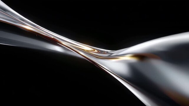 Flowing chrome and gold liquid ribbon twisting across black background abstract luxury motion