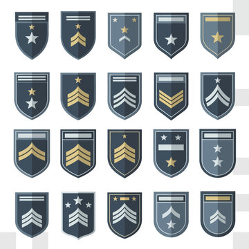 Military Ranks Badges Set - Collection of Insignia Shields with Stars and Chevrons
