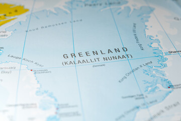 Close-up view of a map showing Greenland and its surrounding territories © CarmenJ