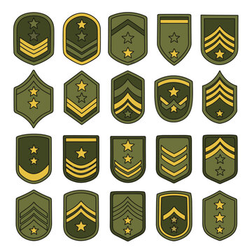 Military Rank Insignia Collection: Army Chevron Badges, Sergeant Stripes, Officer Stars