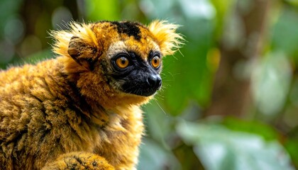 Fototapeta premium Close-up of a Black-and-white Ruffed Lemur in its natural habitat.