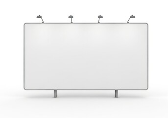 Obraz premium Blank White Illuminated Billboard With Metal Frame and Legs Displaying Empty Advertising Space Isolated On White Background