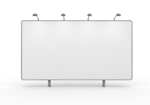 Blank White Illuminated Billboard With Metal Frame and Legs Displaying Empty Advertising Space Isolated On White Background