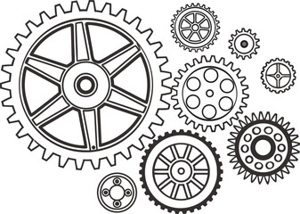 Precision in Motion: A collection of interlocking gears, intricately designed and precisely aligned, illustrating the mechanics of industry and technological advancement.