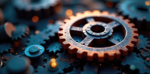 A close-up shot of a spinning gear, symbolizing the dynamic and transformative nature of revolutionary business strategies and technological advancements , entrepreneur, technology