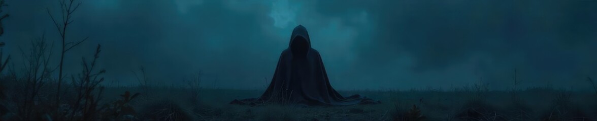 A lone figure is concealed beneath a blanket, shrouded in mystery and darkness  The scene evokes feelings of secrecy, vulnerability, and hidden emotions ,  surreptitious,  unknown,  undercover