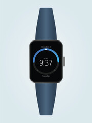 "A crisp, minimalist vector illustration of a smartwatch featuring a dark UI design. The screen displays the time 10:09 AM, a date of October 8th, and a clear notification for a 'Meeting with Team'