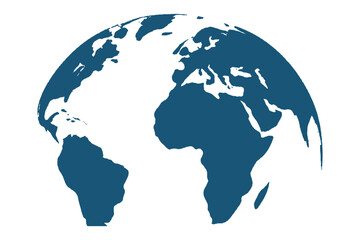 Curved world map silhouette, half globe of blue planet Earth, global business geography, worldwide international. Africa, Asia and America, Europe, Australia continents. Travel vector infographics