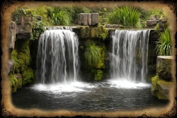 Obraz premium Majestic waterfall water cascades down rugged cliffs creating a breathtaking natural spectacle