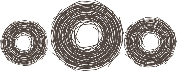 Straw Hay Bird Nest Flat Vector Illustration Set Round Woven Rustic Nest Designs © MST