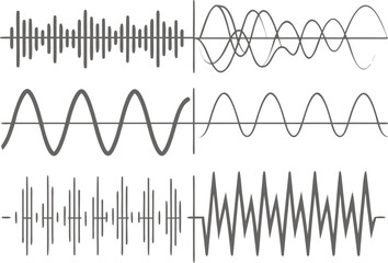 Soundwave Patterns: A visual representation of various soundwave patterns, each telling a unique auditory story through its distinct amplitude and frequency, capturing the essence of sound dynamics.