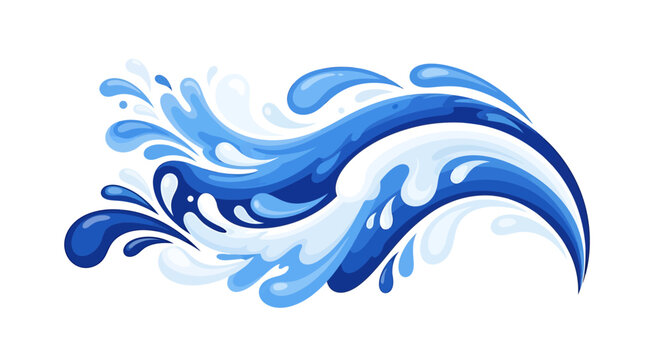 Dynamic blue water splashes and waves illustration, symbolizing refreshment and flow
