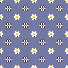 Minimal White Daisy on Blue Seamless Pattern