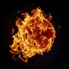 Captivating Darkness with the fireball burns brightly against a stark black backdrop, its glowing sphere standing out as the only source of light in a dark and quiet environment.