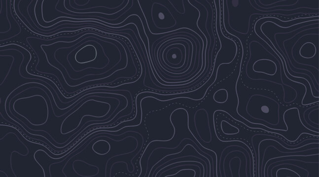 Topographic map background with contour lines and abstract vector terrain patterns. Vintage elevation textures for geology research or adventure wallpaper designs.