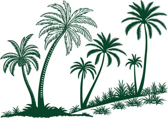 Tropical Paradise Silhouette: A collection of lush, green palm trees stands tall and proud, their silhouette against a bright sky, evoking feelings of tropical bliss and relaxation.