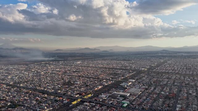 Hyperlapse view of Ecatepec Mexico under dramatic moving clouds
