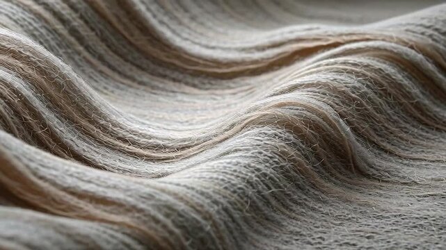 Close-up of organic hemp or linen fabric fibers moving softly, highlighting textile details.