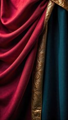 Close-up shot of a sharply creased, luxurious fabric, suggesting regal attire  The deep folds and texture showcase fine craftsmanship and opulent material ,  folds,  quality,  velvet