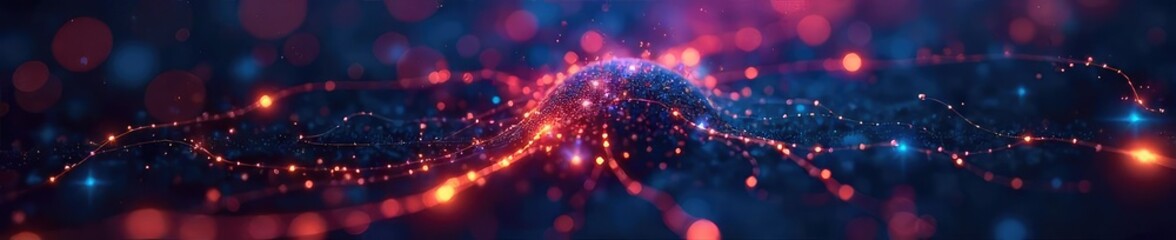Intricate network of glowing nodes and connecting lines illustrating complex interconnected systems and data flow Perfect for technology, networking, and connectivity concepts , internet, ai
