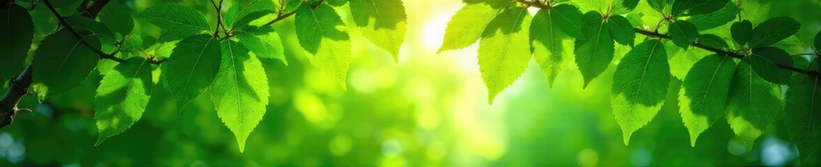 Lush green leaves creating a vibrant canopy, sunlight dappling through the foliage Perfect for nature, ecology, or environmental themes , biodiversity, spring, shrub