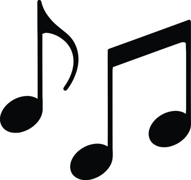 Two eighth note musical notes on a white background