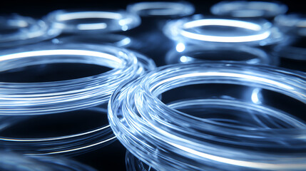 Abstract close-up of glowing transparent rings creating a modern technological aesthetic and futuristic design.