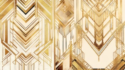 Elegant Art Deco Golden Geometric Pattern Background with Abstract Lines and Shapes.