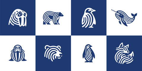Icon Set Vector of 8 Abstract Arctic Marine Animal Line Style © Ghaghah24