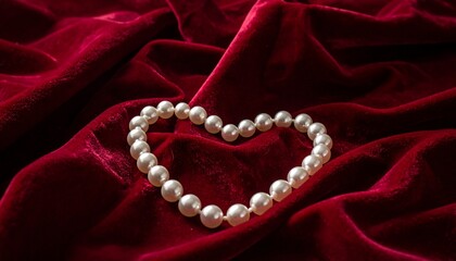 Luxury Red Velvet Background with Pearl Heart Shape