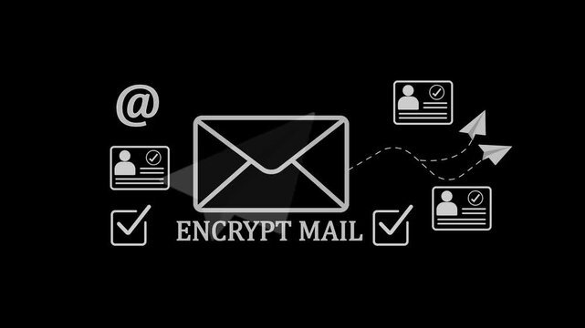 Encrypt Mail Concept for High-Level Data Encryption and Secure Business Communication with Advanced Cyber Security and Information Privacy Infrastructure,with black background.