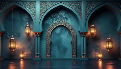 Sophisticated Deep Teal and Rose Gold Ramadan Background