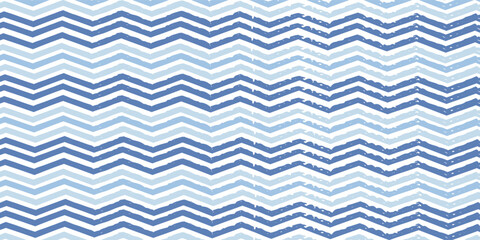 Chevron seamless vector pattern. Watercolor zigzag blue print, textured zig zag waves stripes background