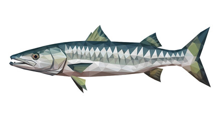 Naklejka premium Geometric Barracuda Fish Illustration Low Poly Style Isolated on White Marine Life Art