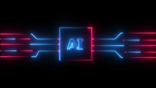 Technology multicolor AI circuit board background. Glowing neon Computer motherboard icon , Neon AI text and circuit lines icon animation . 4K animation motion video..