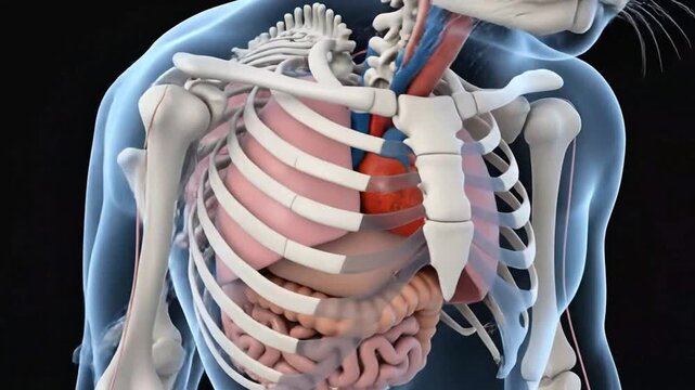 Detailed anatomical model of a small mammal's skeletal and internal organs