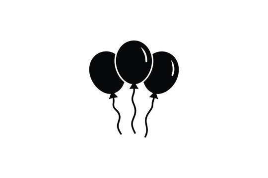 Three shiny party balloons with strings flying together isolated on white background. festive decoration