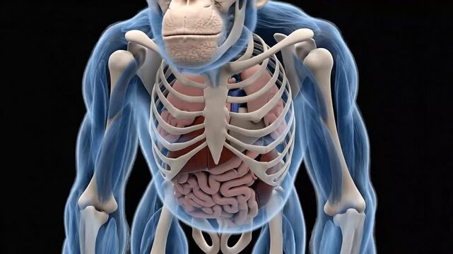 Detailed Anatomical View of a Monkey with Muscular and Skeletal System
