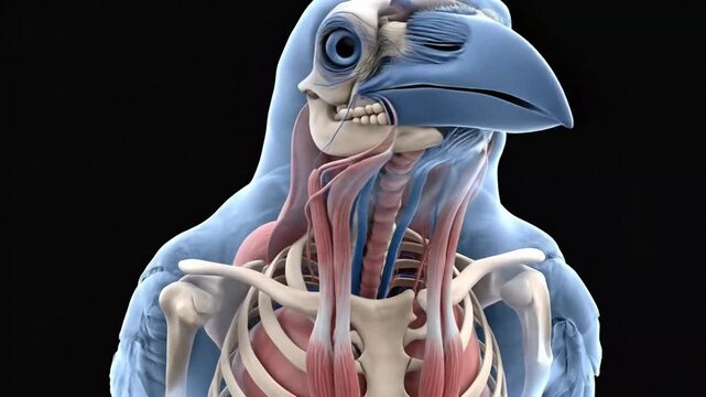 Detailed bird anatomy illustration showing internal organs and skeletal structure