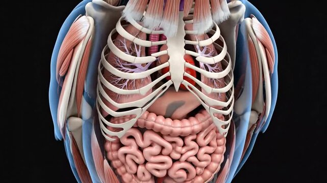 Detailed Human Anatomy Model Showing Muscles and Organs