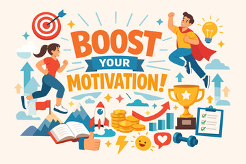 Naklejka premium Boost your motivation with energetic activities and goal setting icons