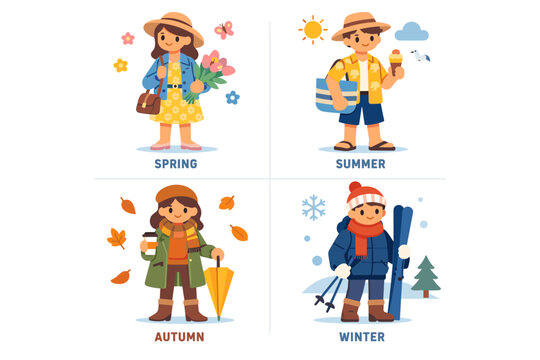Cute seasonal outfits for women in spring, summer, autumn, and winter