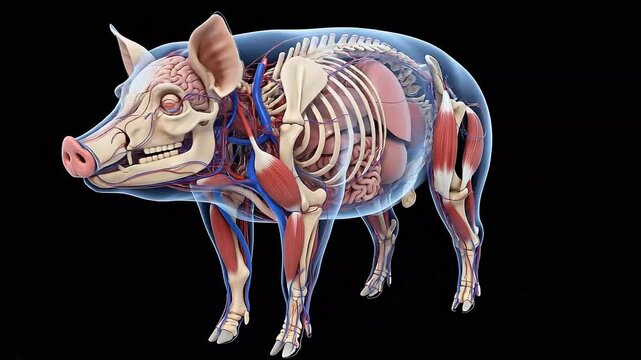 Anatomical Cross-Section of a Pig Showing Skeletal and Muscle Structures