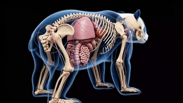 Detailed anatomical model of a panda with internal organs on black background