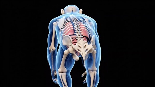 Detailed anatomical model of a four-legged mammal with skeletal and muscular systems