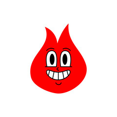 Wide smiling red flame character with big white teeth. Cartoon fire mascot for playful and fun illustrations.