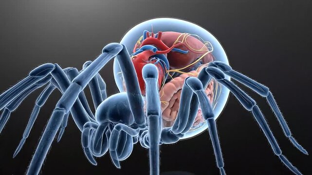 Detailed digital illustration of a virus infecting a spider