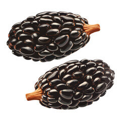 Two dark brown spiky fruits with vibrant orange stems against a white background isolated on white background, Vector, illustration