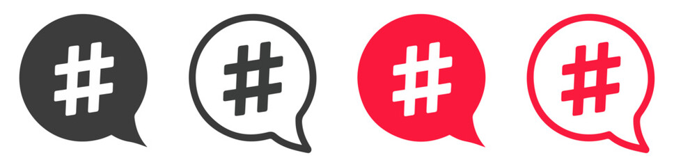hashtag speech bubble vector icon set